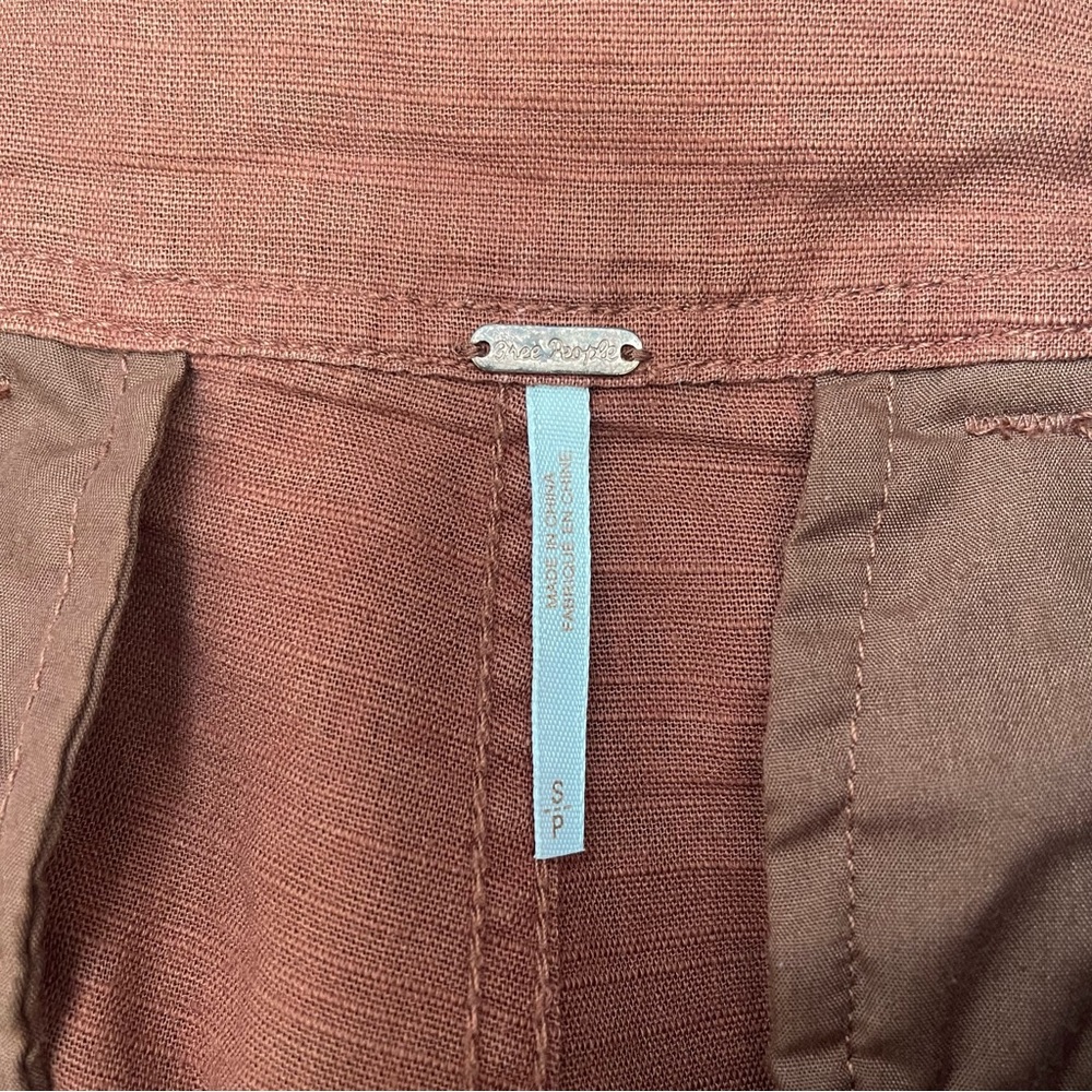 !SOLD! FREE PEOPLE Brown Orange Linen Blend High Rise Button Fly Pleated Shorts - Picture 5 of 6